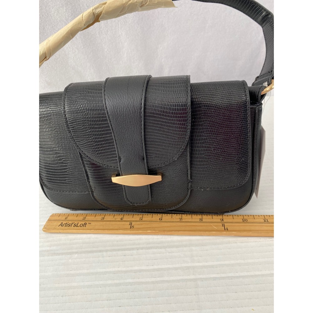 Time And True Shoulder Bag Women OS Black New Lizard Embossed Baguette Snap Magn - Picture 3 of 10